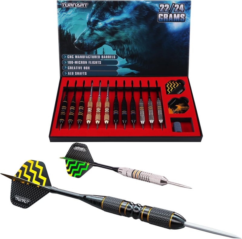 Turnart Darts Metal Tip Set - Steel Tip Darts Darts Set Professional Metal Darts 12 pcs 22/24 Grams Pro Dart Set with Stylish Case Aluminum Shafts Extra 9 Flights - Image 4